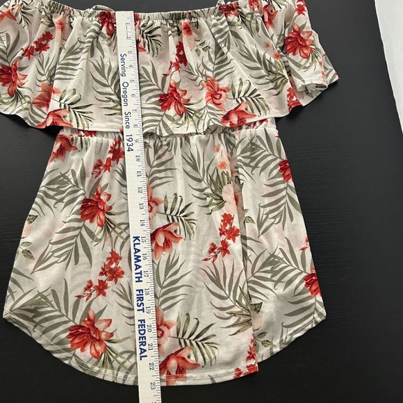 Siren Lily Maternity‎ Blouse Top Off Shoulder Floral Sheer Ruffled Neckline Sz M - Picture 10 of 15